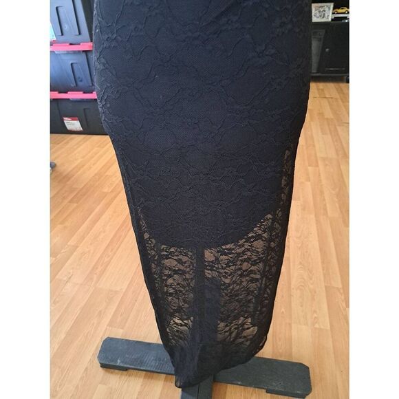 New XXS Wild Fable Black Lace Short Sleeve Round Neck Maxi Dress - Picture 3 of 7
